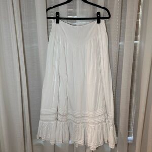 Aerie Cream Midi A-Line Skirt with Pleats